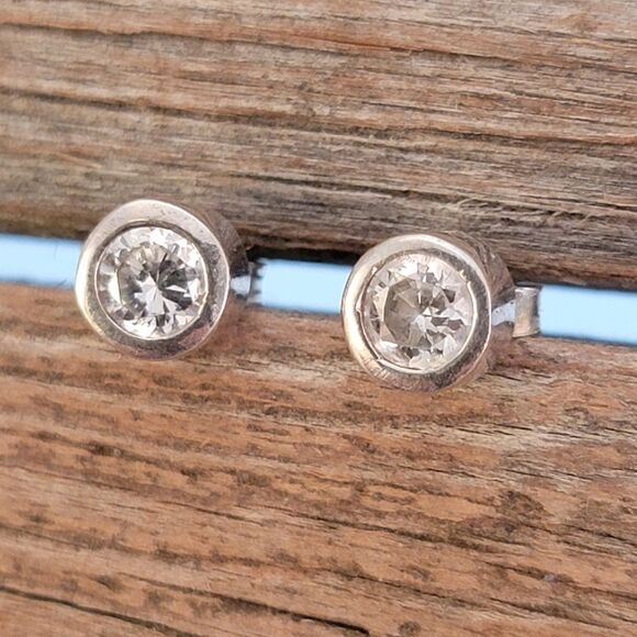 No Brand Jewelry - Sterling Silver Bezel Set Round CZ Stud Earrings